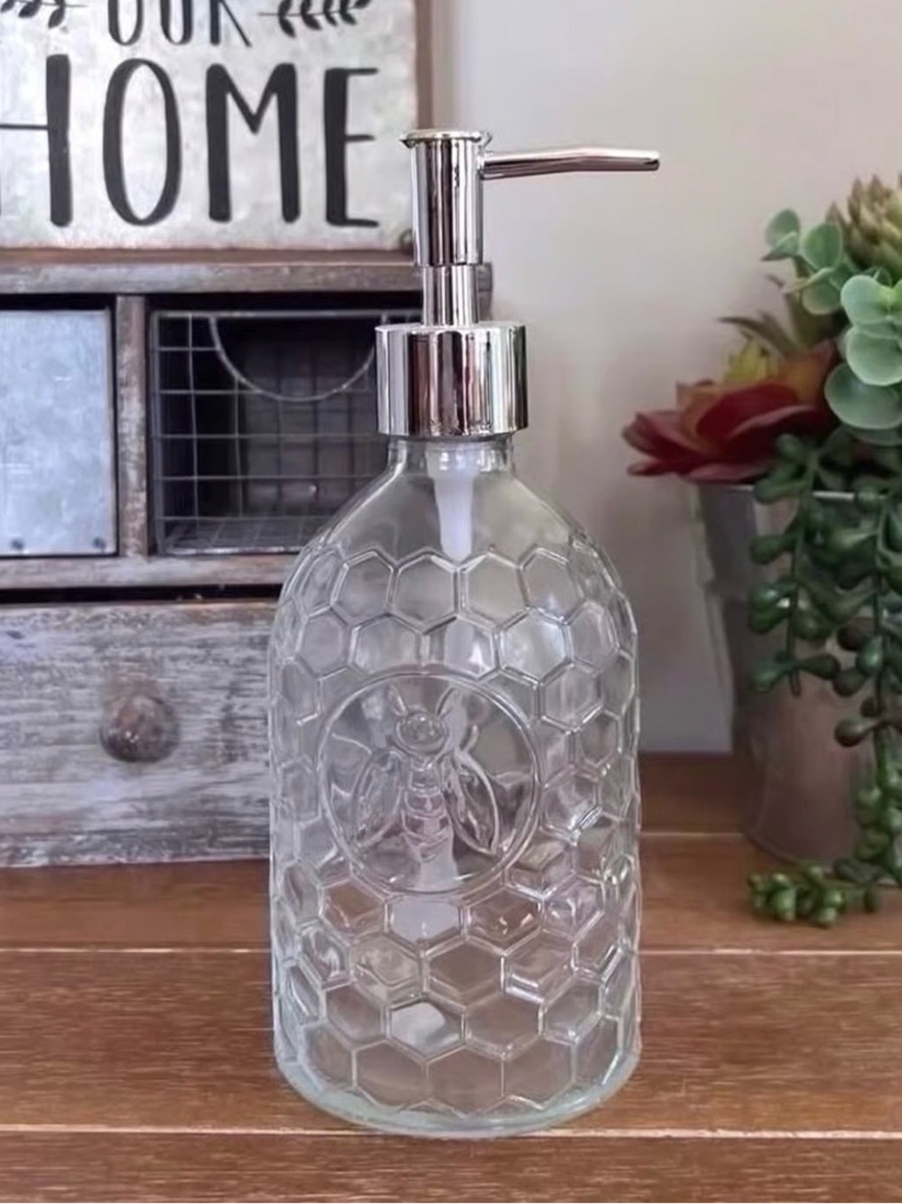 New Honeycomb Bee Glass Soap Dispenser